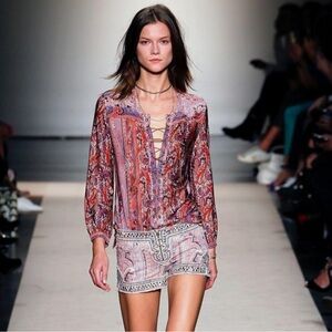 Isabel Marant paisley lace-up stretch jersey top